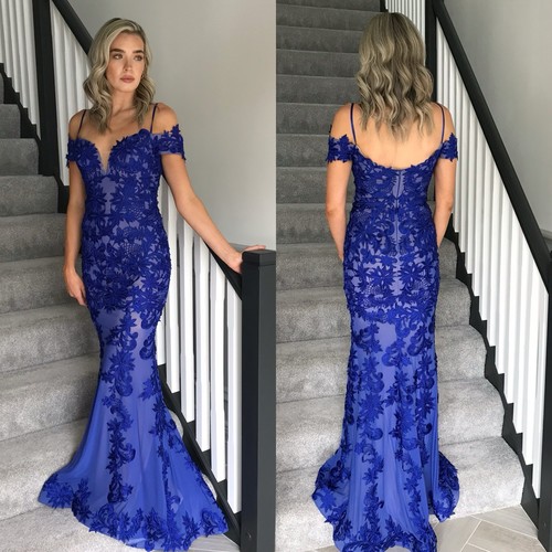 Royal blue lace formal dress - royal,