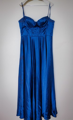 Navy satin debs dress - satin, with